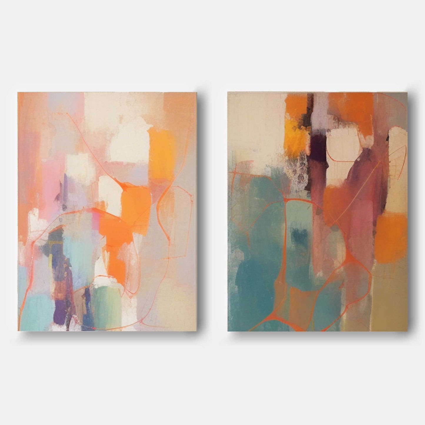 Vibrant Energy - Set of 2 Colorful Paintings, Abstract Diptych Wall Art