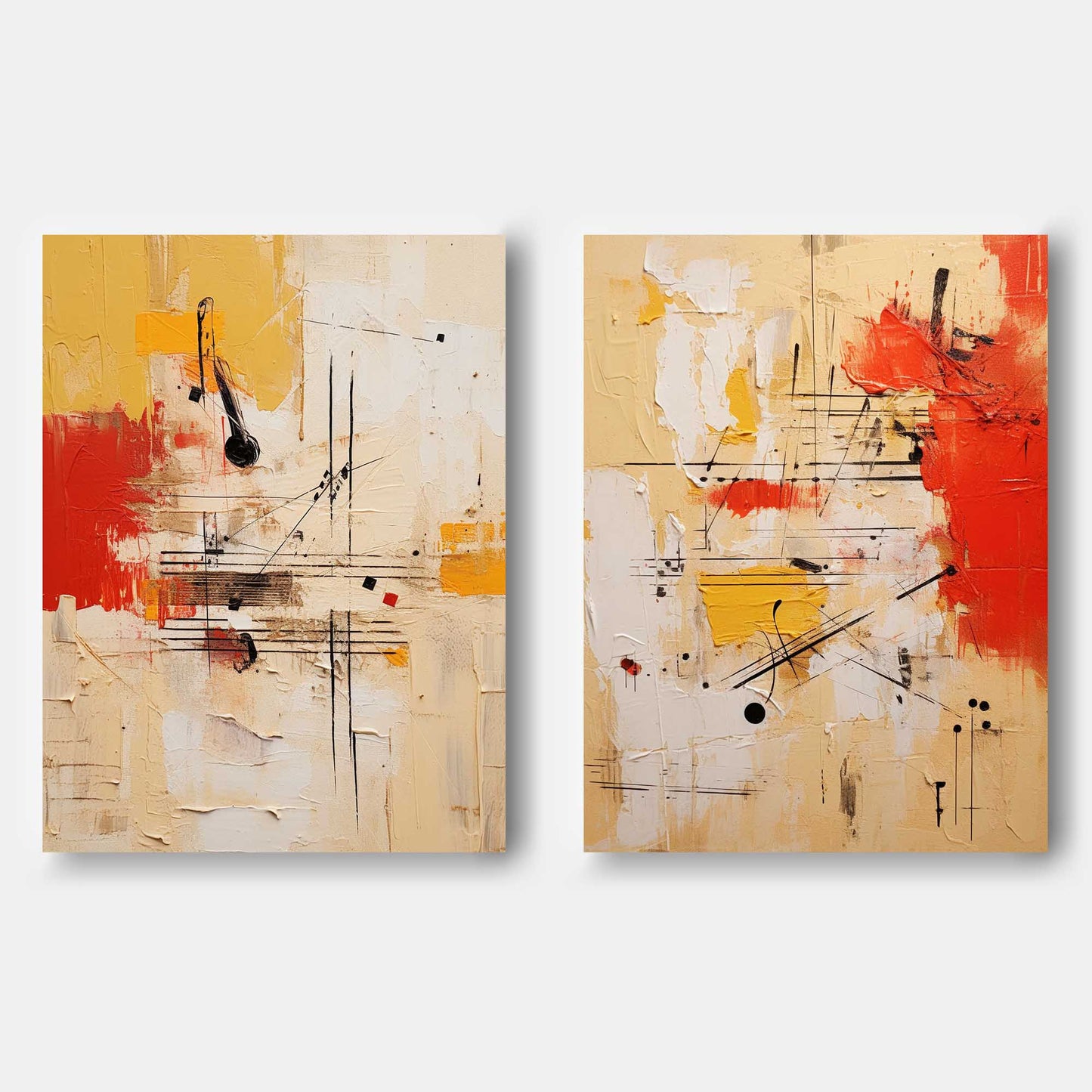 Rhythmic Duo Red and Black Abstract Diptych Wall Art