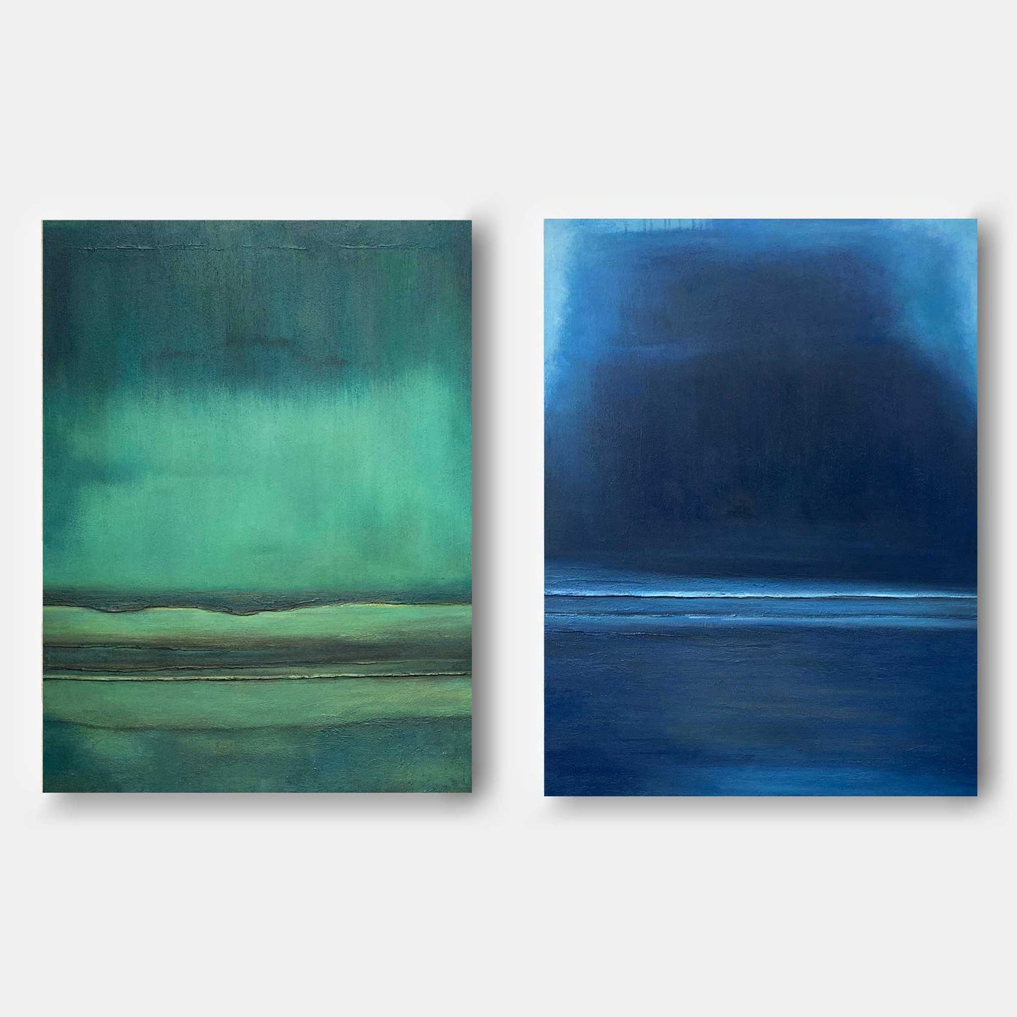 Deep Horizons - Moody Blue Green Abstract Art Diptych
