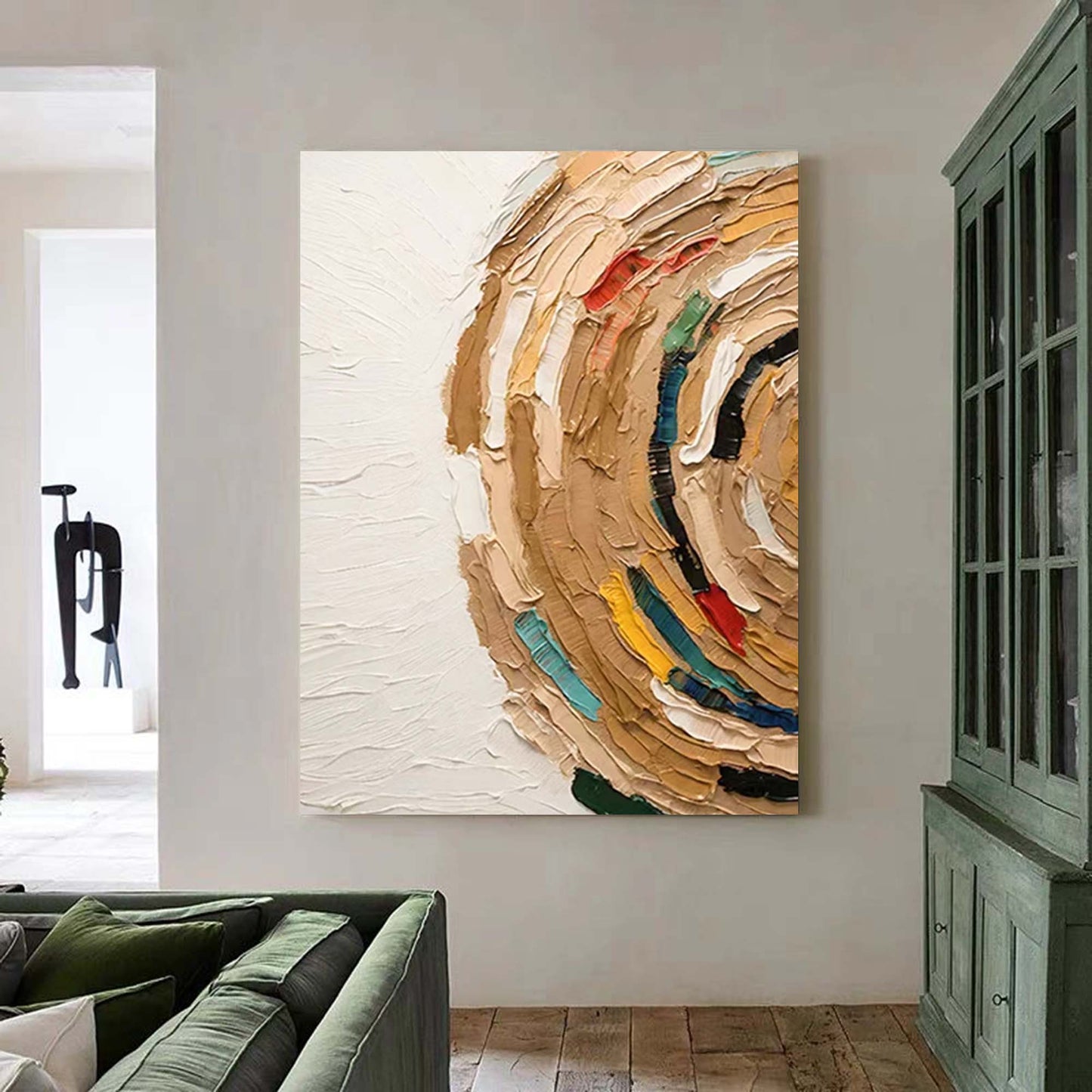 Earthen Swirl - Round Abstract Textured Oil Painting