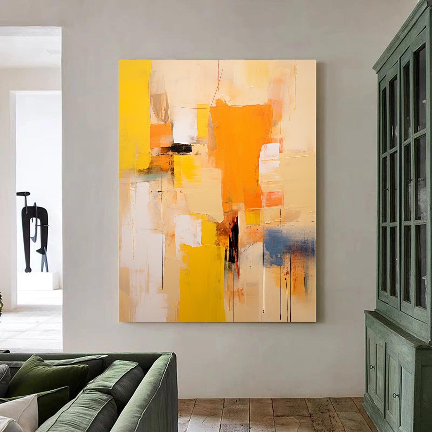 Urban Grid - Textured Abstract Painting on Canvas, Orange and Yellow
