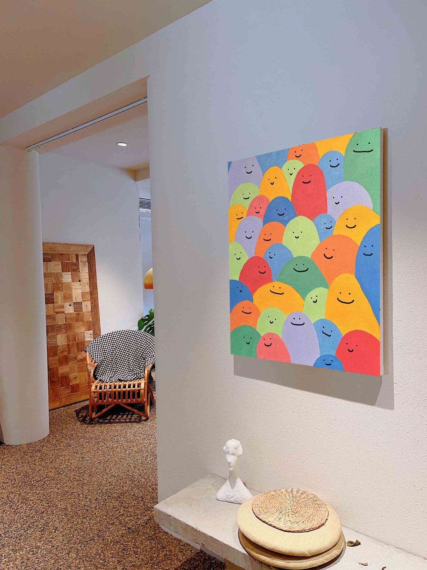 Happy Crowd - Colorful and Fun Cute Wall Art Canvas for Kids Room