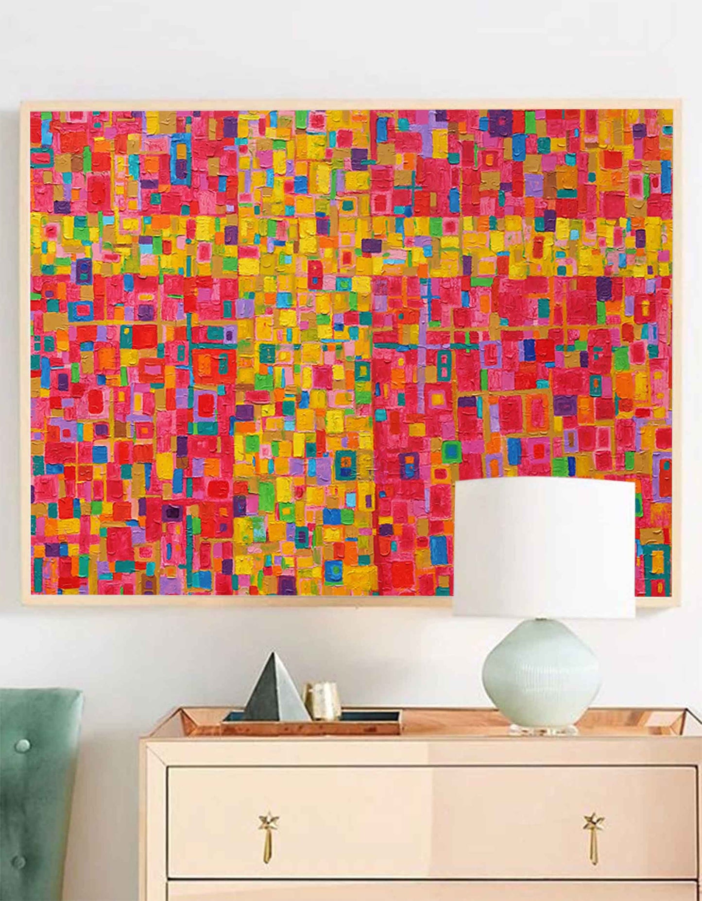 Pixelated Joy - Contemporary Colorful Art, Multicolor Textured Oil Painting