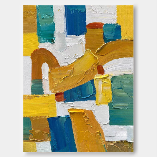 Golden Arches - Blue and Yellow Abstract Art Textured Canvas