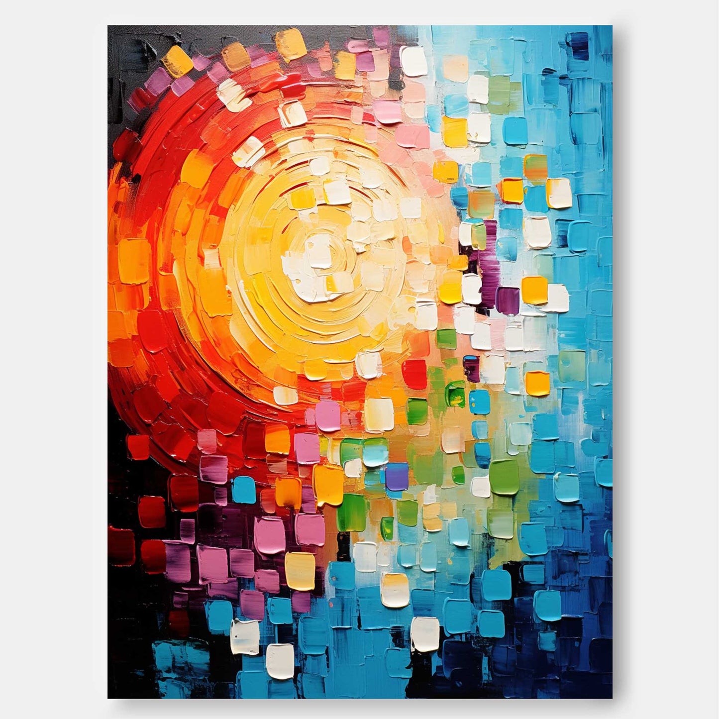 Solar Mosaic - Colorful Impasto Abstract Art with Heavy Texture