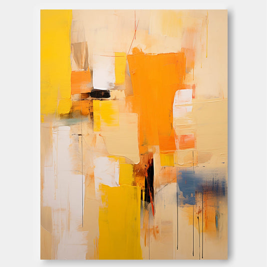 Urban Grid - Textured Abstract Painting on Canvas, Orange and Yellow