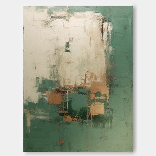Patina - Rustic Green Textured Painting with Gold Accents