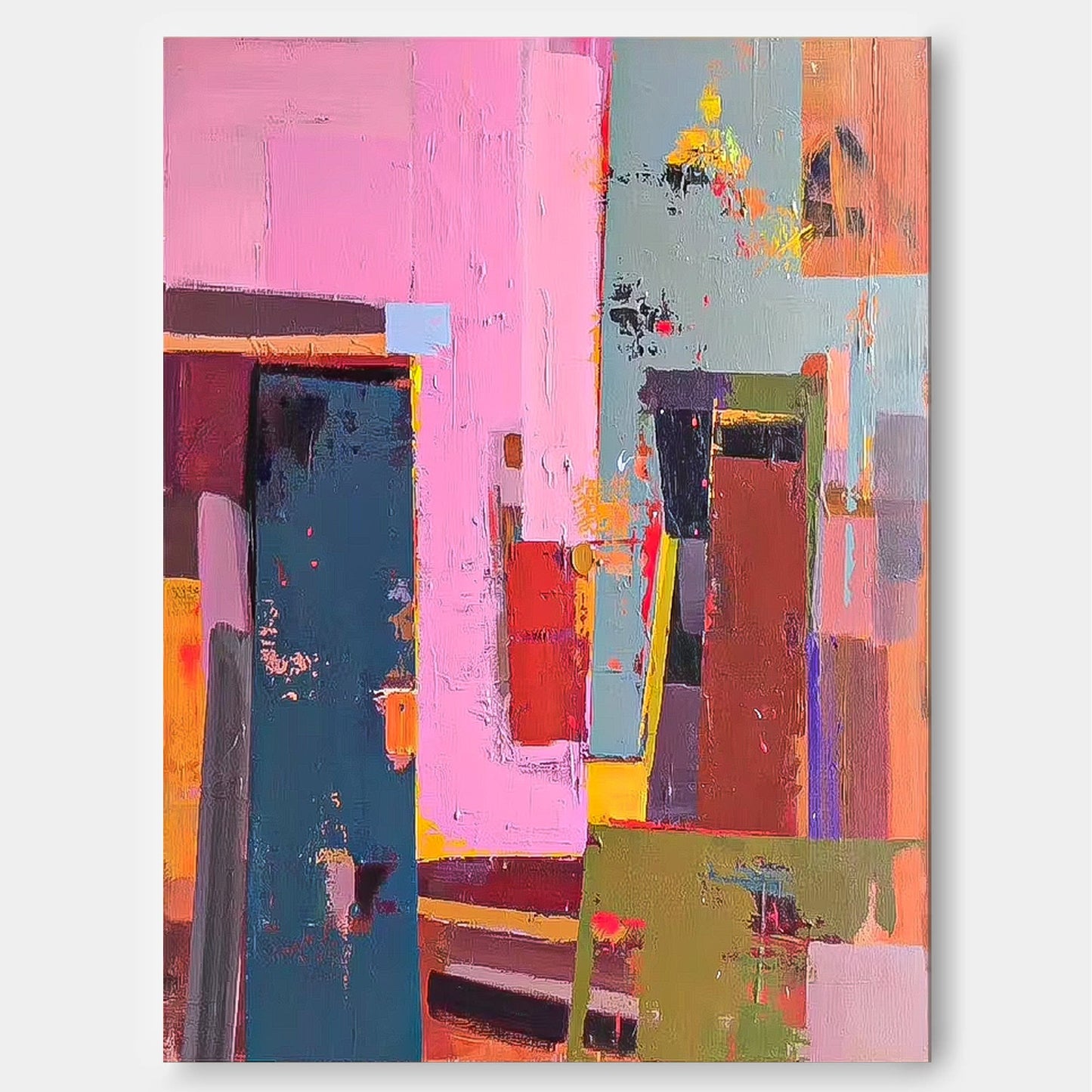 Urban Pink - Large Abstract Wall Art Eclectic Canvas Painting