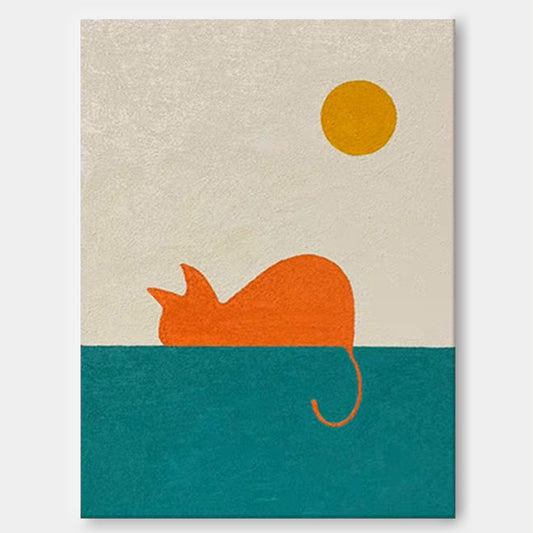 Sunset Watcher - Minimalist Cat Art Modern Wall Decor