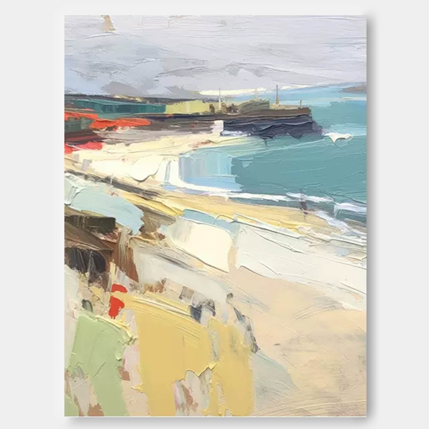 Harbor View - Textured Beach Scene Wall Art in Impressionist Style