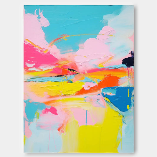 Summer Burst - Textured Pink and Blue Wall Art, Colorful Modern Painting