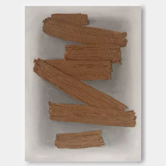 Earth Bands - Abstract Brown Painting, Minimalist Textured Canvas