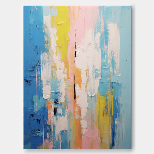 Summer Rain - Vertical Abstract Painting Colorful Textured Art