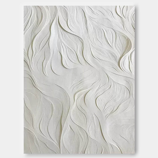 Flowing Forms - Textured White Plaster Wall Art in Wabi Sabi Style