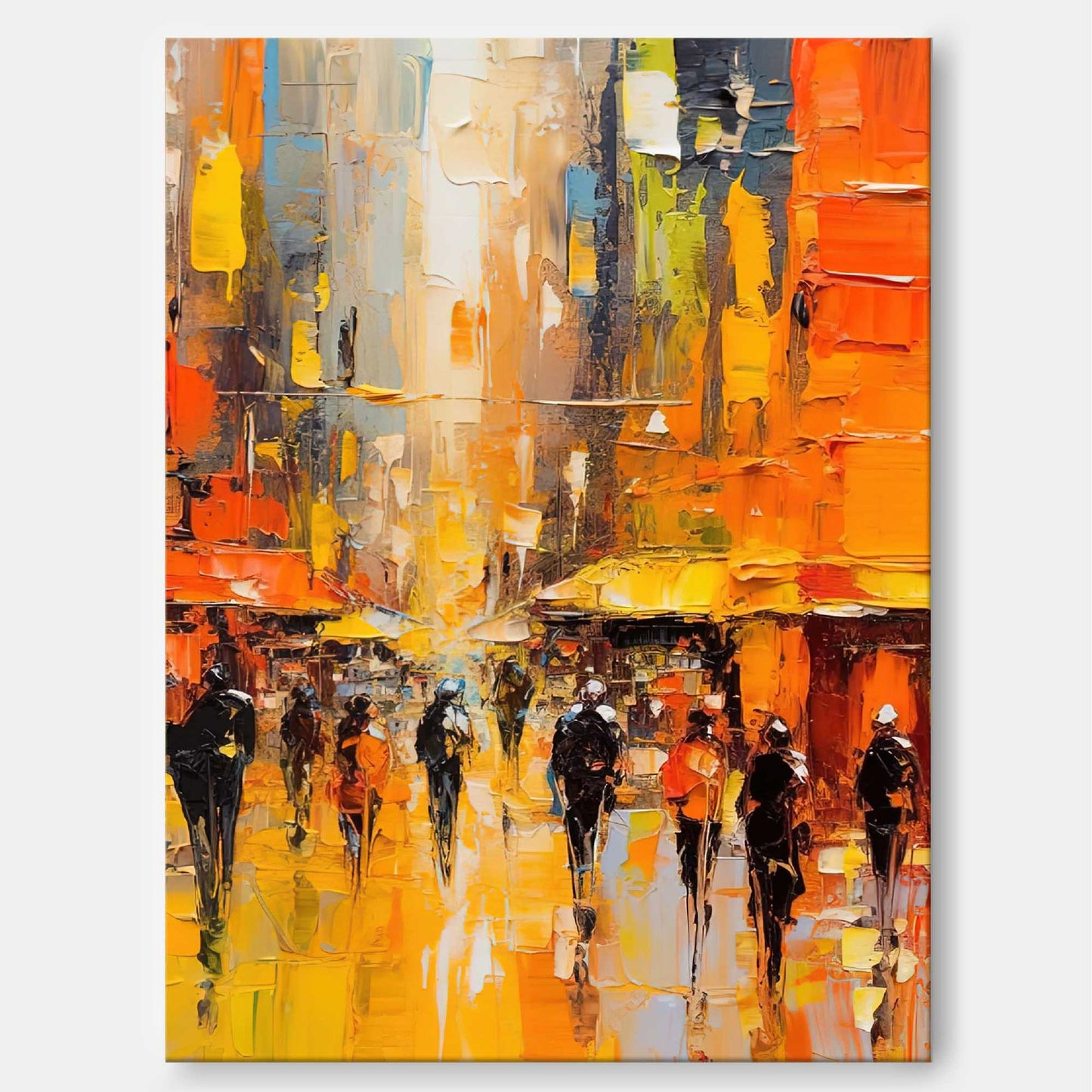 Golden Street - Palette Knife Painting Abstract Cityscape Canvas