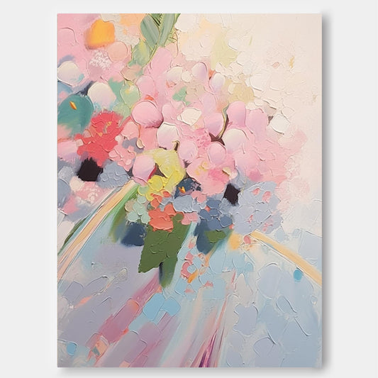 Pastel Dreams - Whimsical Hydrangea Wall Art, Textured Floral Painting