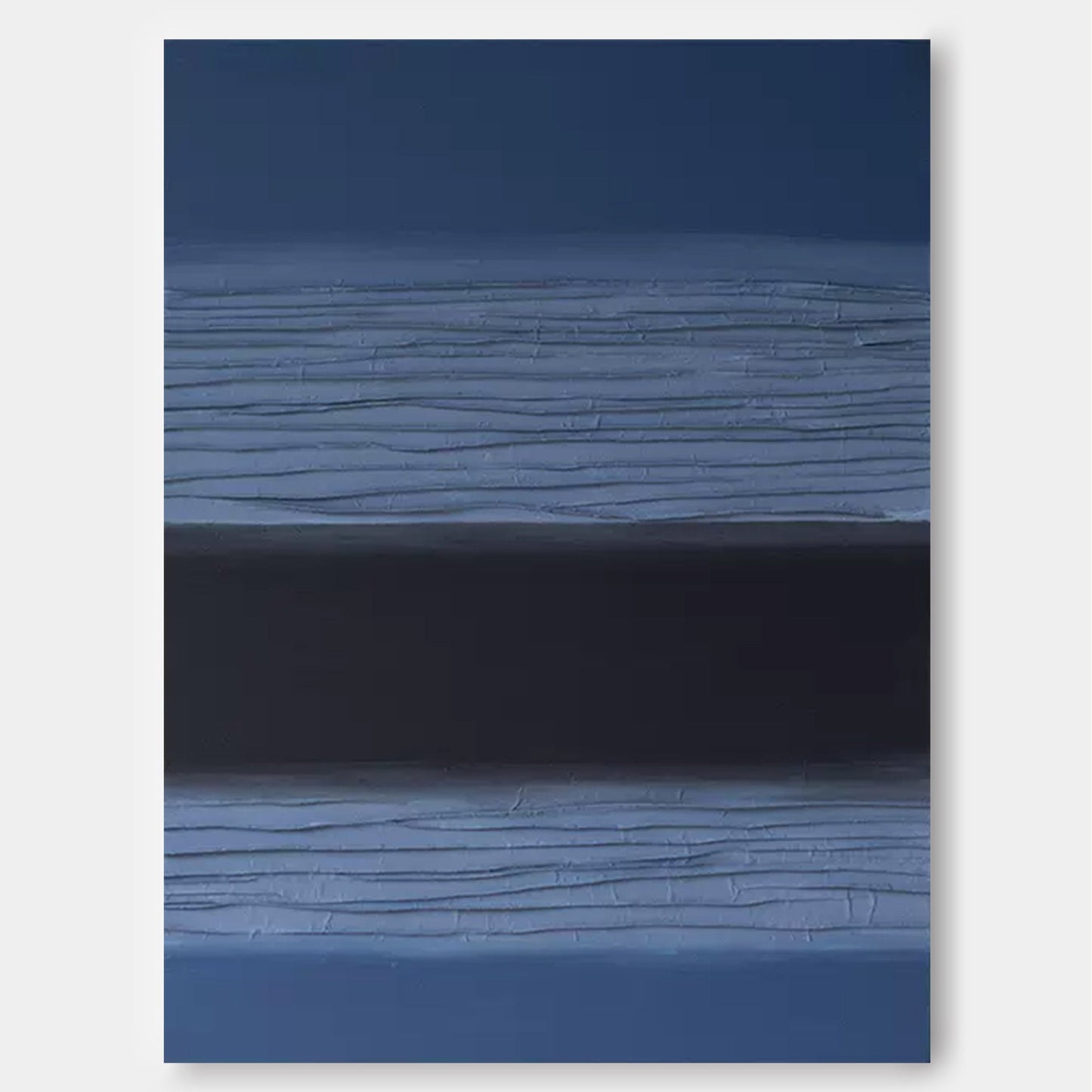 Void Horizon - Minimalist Black Abstract Painting with Textured Blue