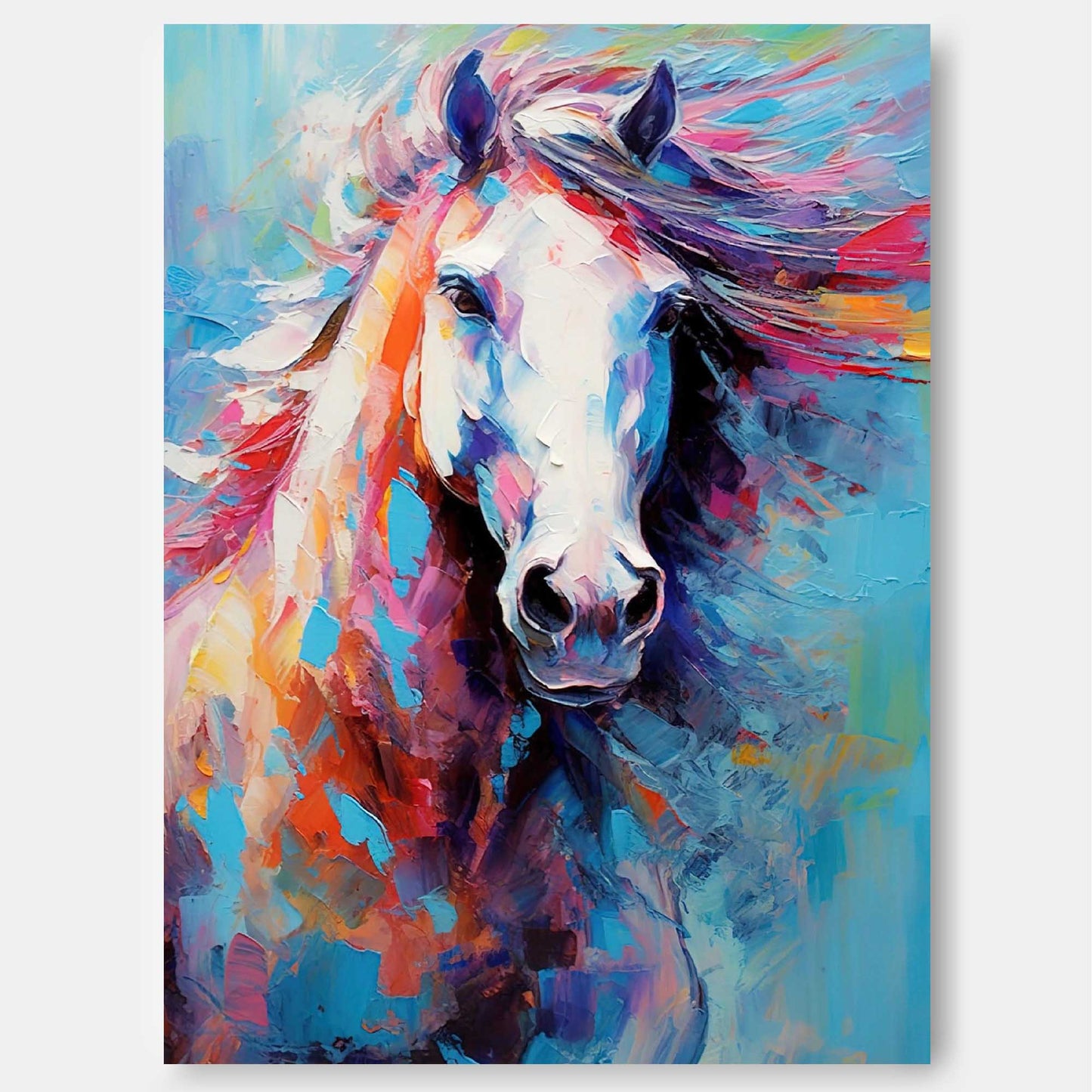 Chromatic Spirit - Textured Colorful Horse Artwork on Canvas