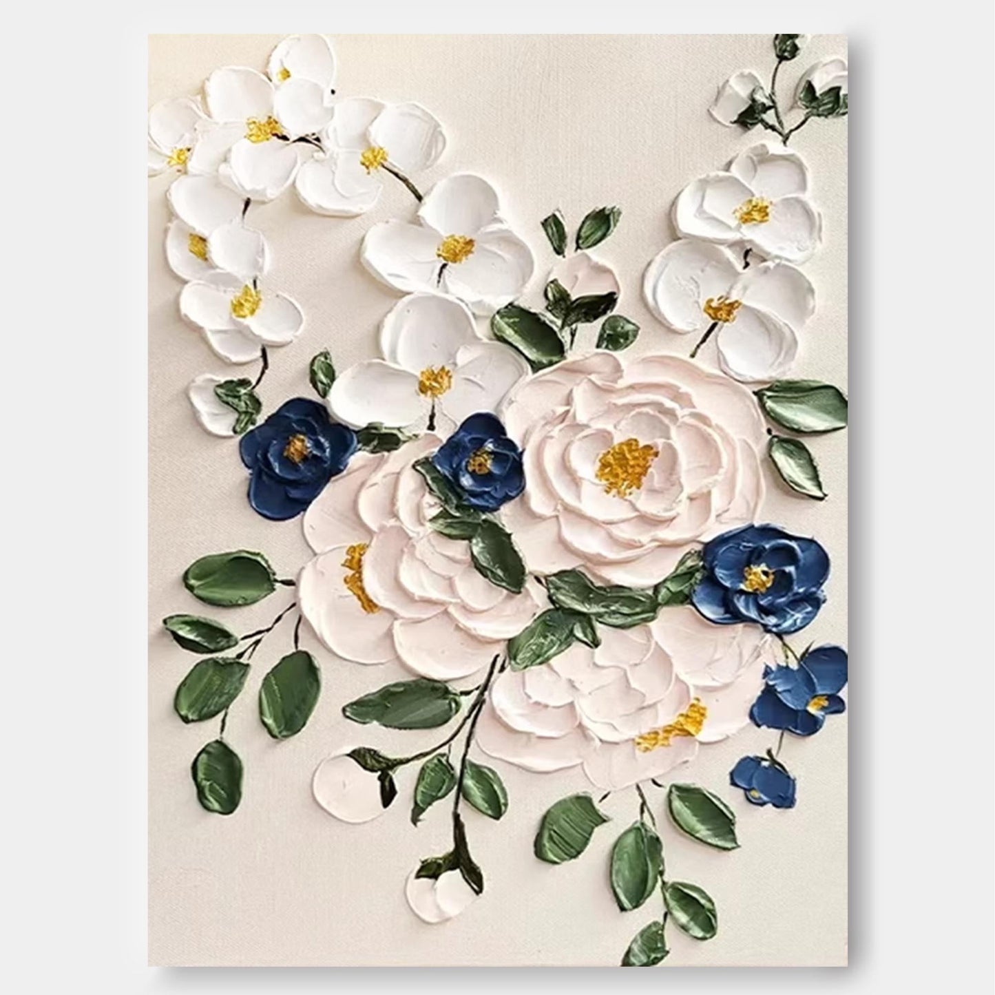 Timeless Bouquet - Elegant 3D White Flower Wall Art with Blue Accents