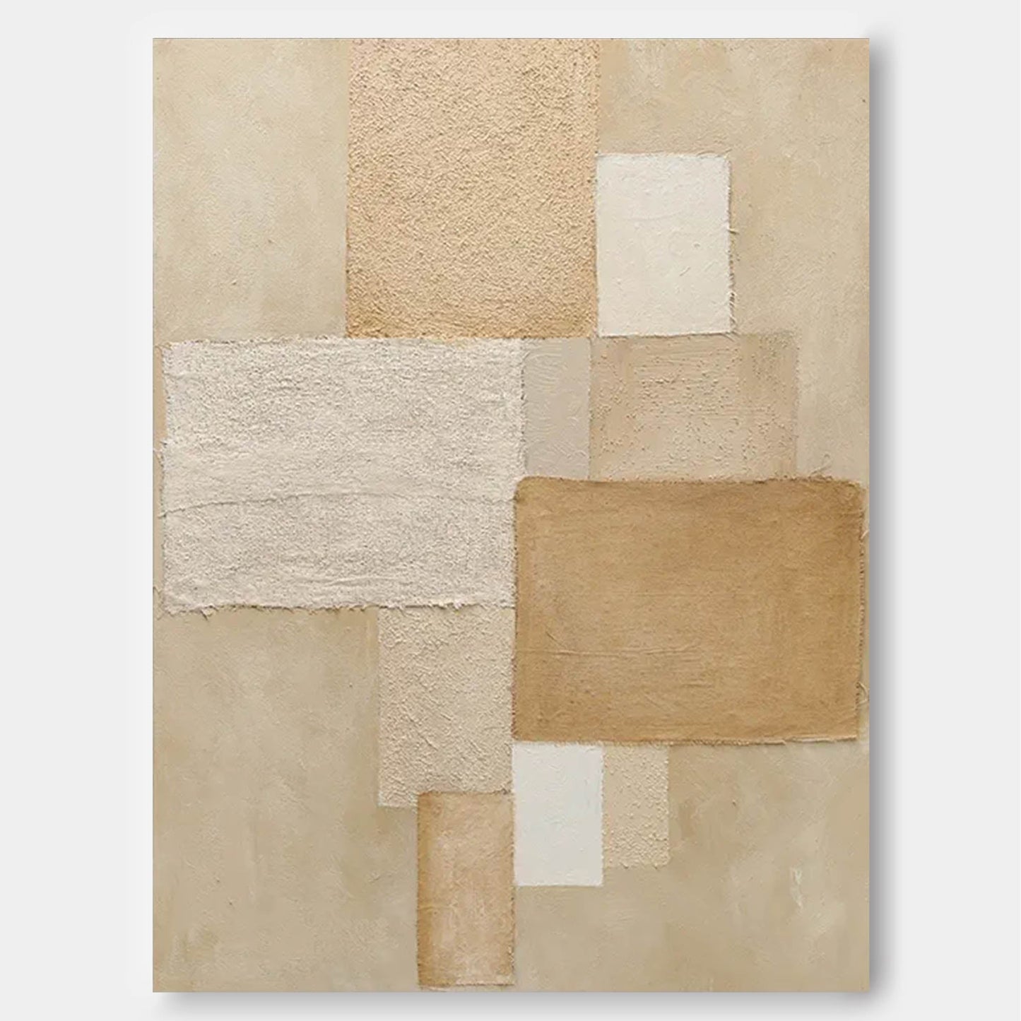 Sandstone - Abstract Collage Art, Neutral Textured Geometric Painting