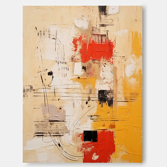 Raw Form - Heavy Texture Abstract Painting with Red and Yellow