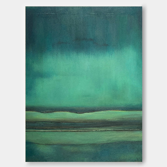 Horizon Depths - Moody Teal Deep Ocean Painting