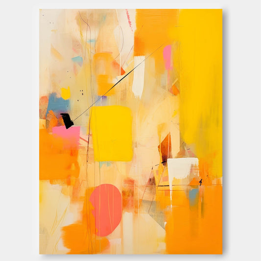Urban Sunshine - Large Geometric Abstract Oil Painting in Yellow