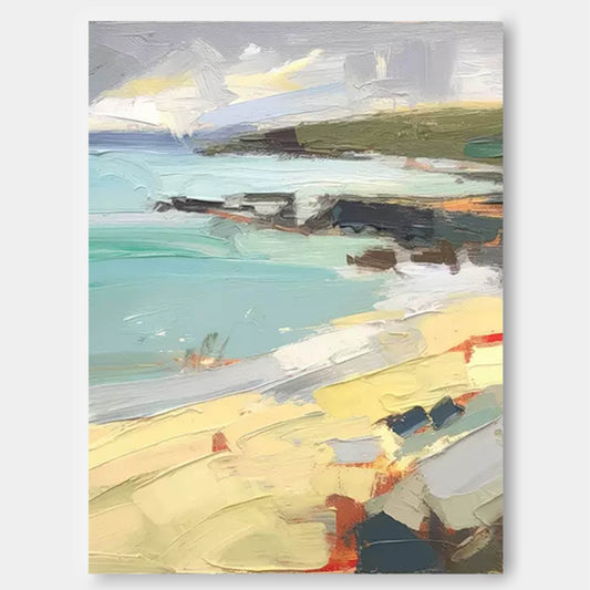 Coastal Daybreak - Textured Beach Oil Painting in Impressionist Style