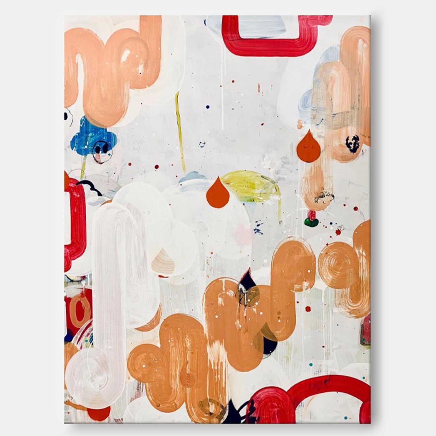 Fluid Play - Orange and White Modern Abstract Painting on Canvas