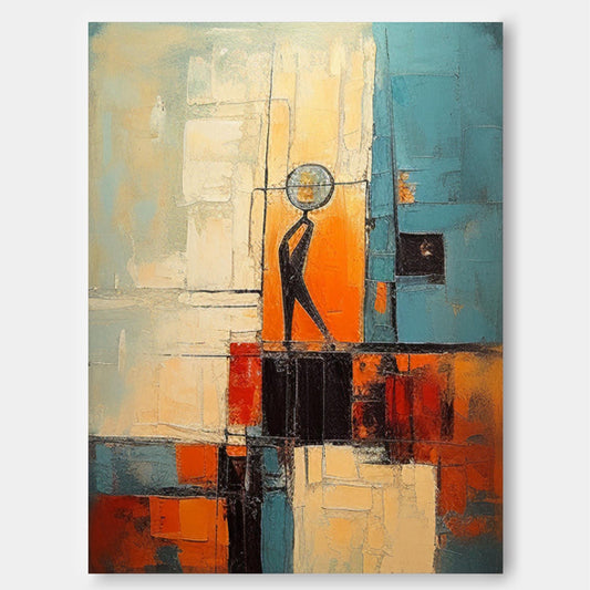 The Observer - Teal and Orange Abstract Art Human Figure Painting