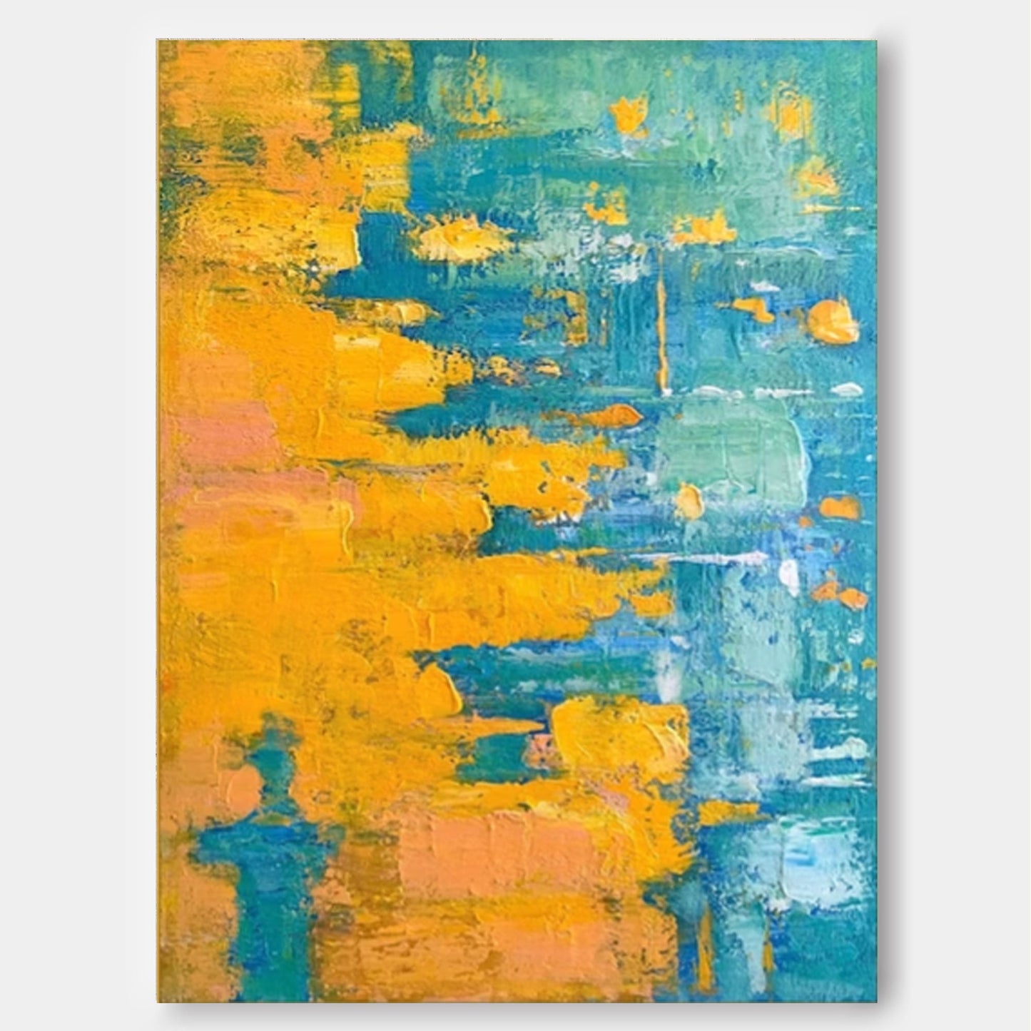 Golden Tide - Yellow and Blue Wall Art Textured Abstract Canvas