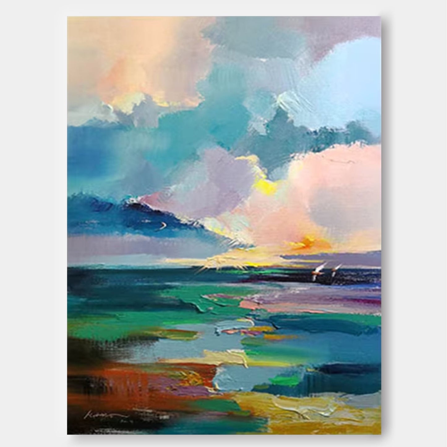 Sunset Horizon - Abstract Seascape Painting Colorful Canvas Art