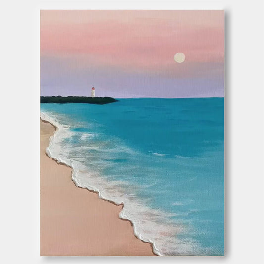 Dusk at the Shore - Calming Sunset Wall Art, Minimalist Seascape Painting