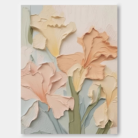 Pastel Blooms - Impasto Textured Floral Painting in Soft Hues