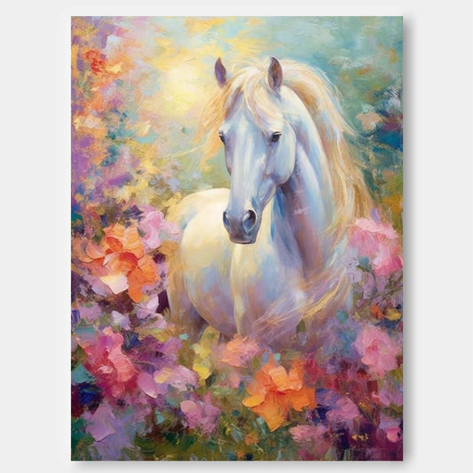 Enchanted Meadow - Impressionist Fantasy Wall Art of a Horse