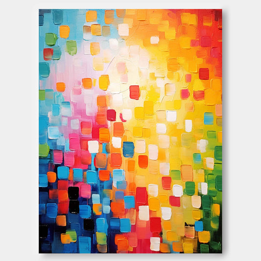 Mosaic of Joy - Colorful Textured Oil Painting on Canvas