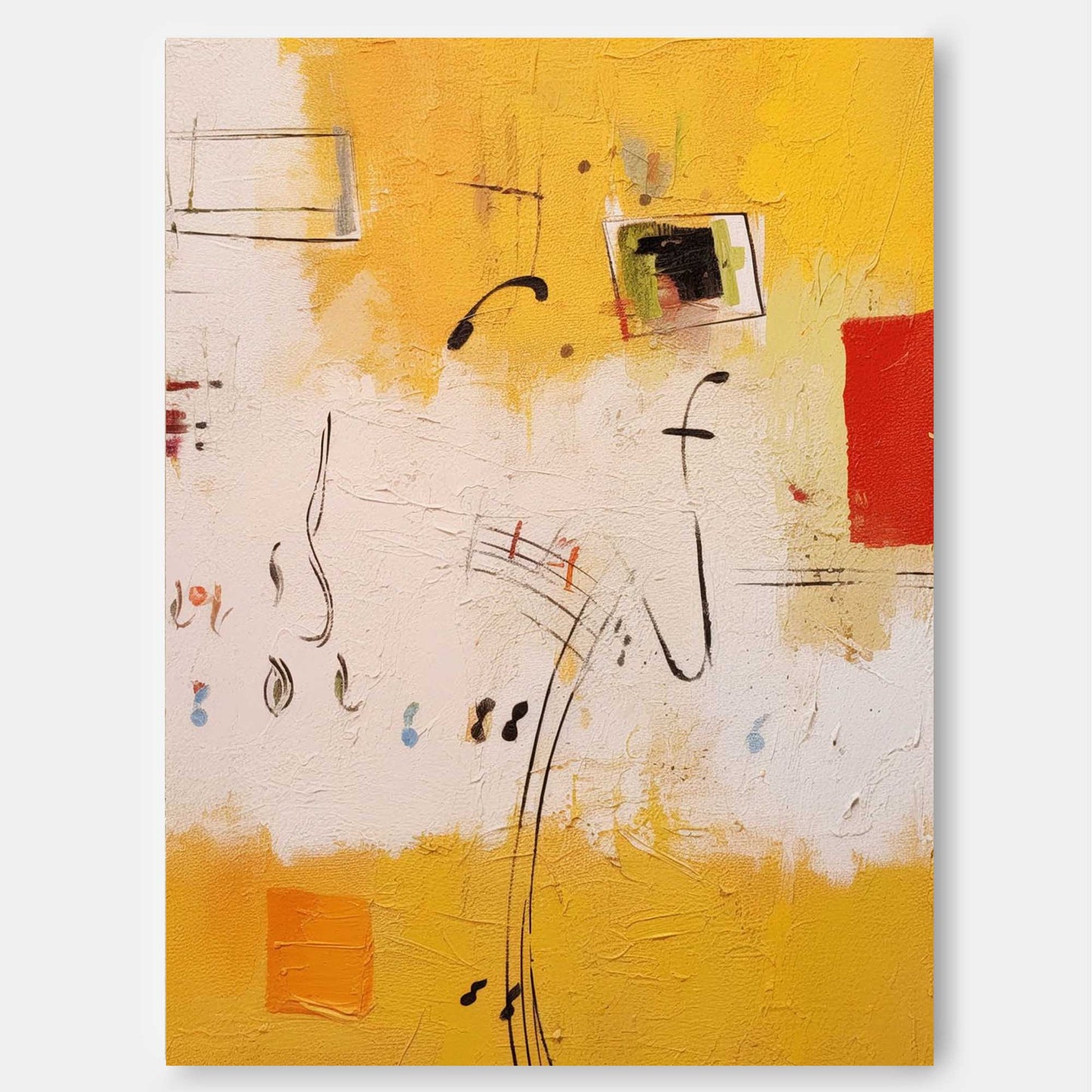 Musical Score - Abstract Painting Minimalist, Yellow and Red Art