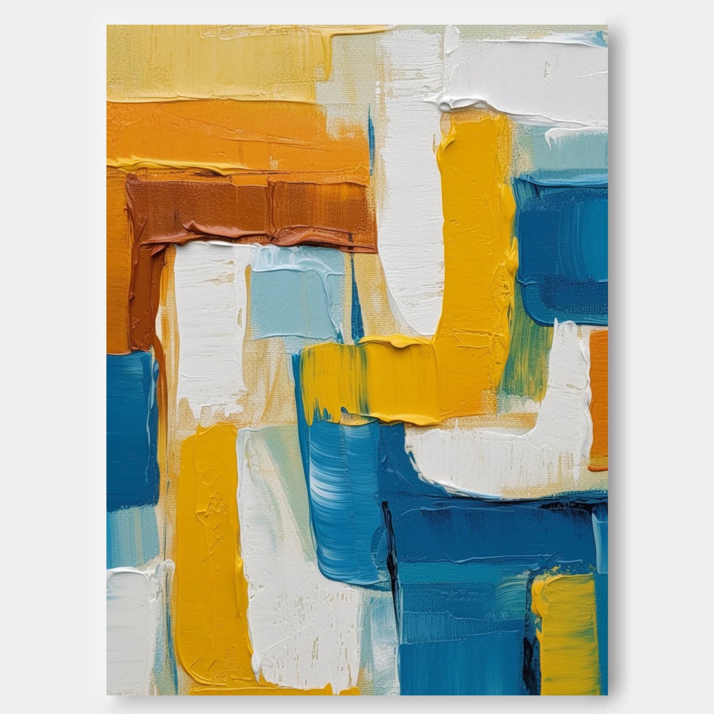 Coastal Blocks - Contemporary Textured Art in Blue and Yellow