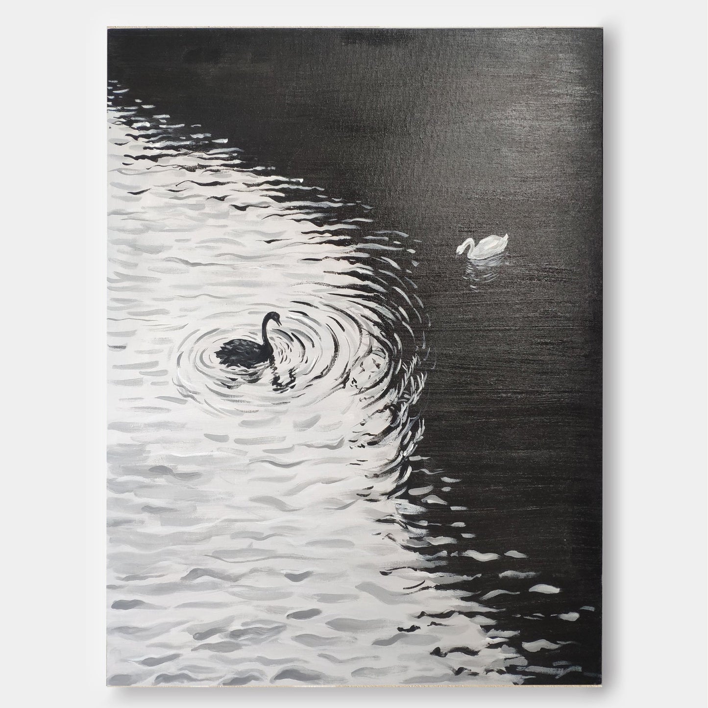 Duality - Black and White Art Paintings of Swans on Water