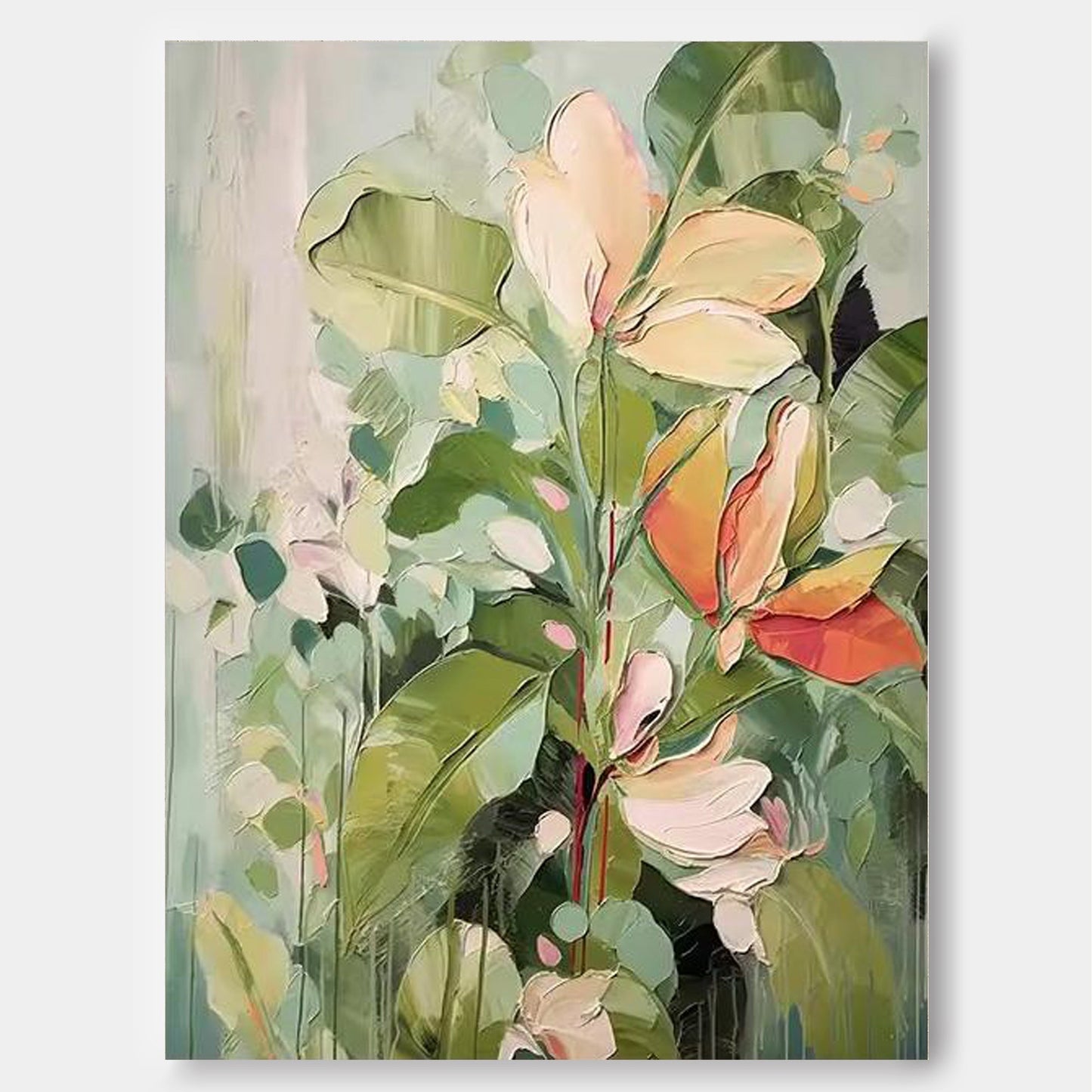Serene Garden - Large Floral Artwork with Abstract Magnolias