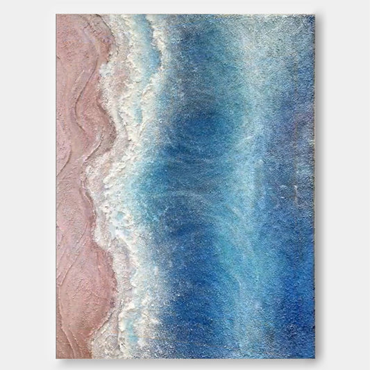 Serene Shore - Textured Ocean Wall Art, Pink Sand Beach Painting