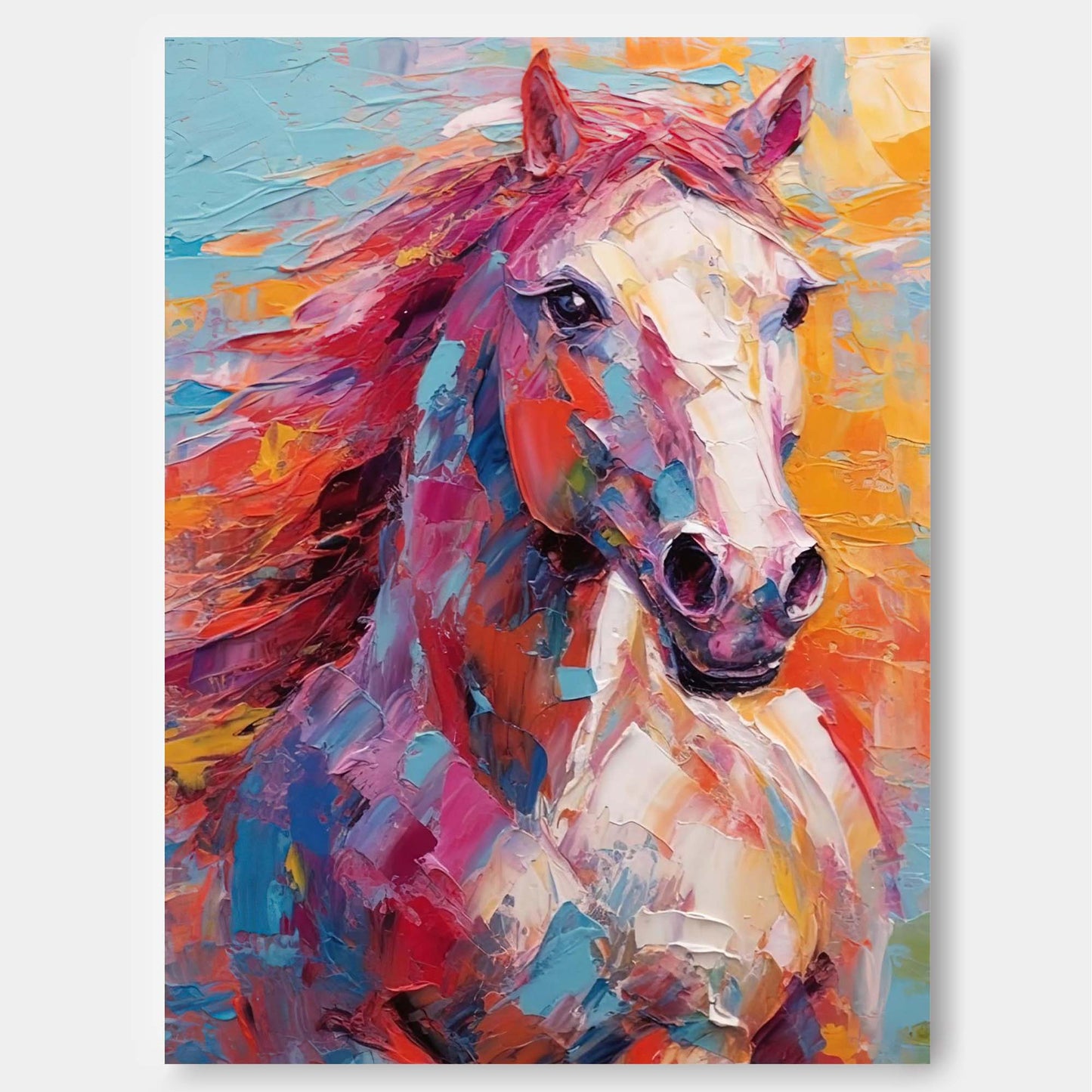 Chromatic Stallion - Textured Colorful Horse Painting, Modern Animal Art