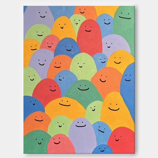 Happy Crowd - Colorful and Fun Cute Wall Art Canvas for Kids Room