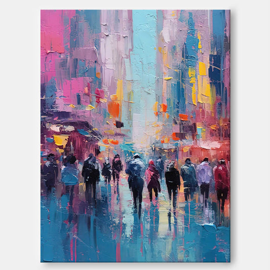 Rainy Metropolis - Cityscape Wall Art Colorful Abstract Canvas