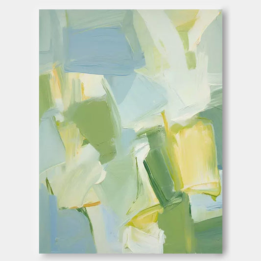 Spring Meadow - Light Blue and Green Abstract Painting