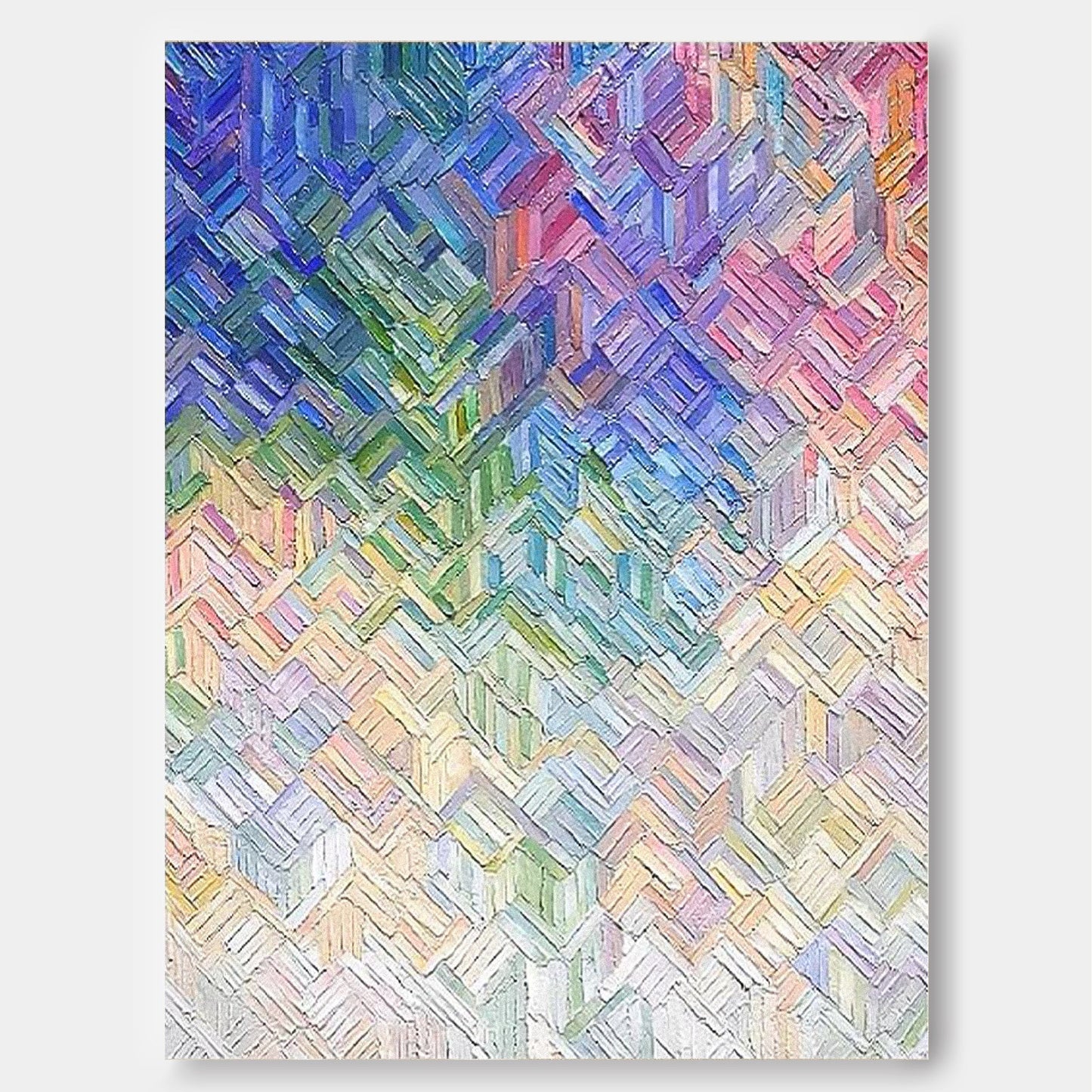 Rainbow Weave - Heavy Texture Colorful Painting with Geometric Pattern