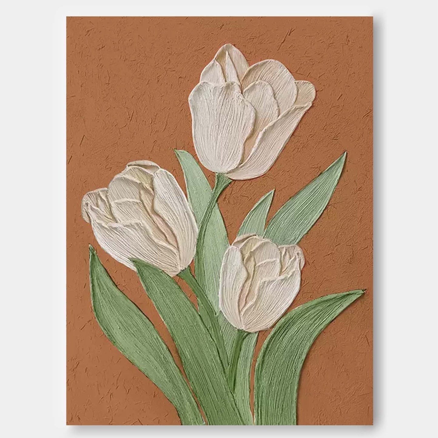 Earthen Tulips - Textured Terracotta and White Tulip Wall Art