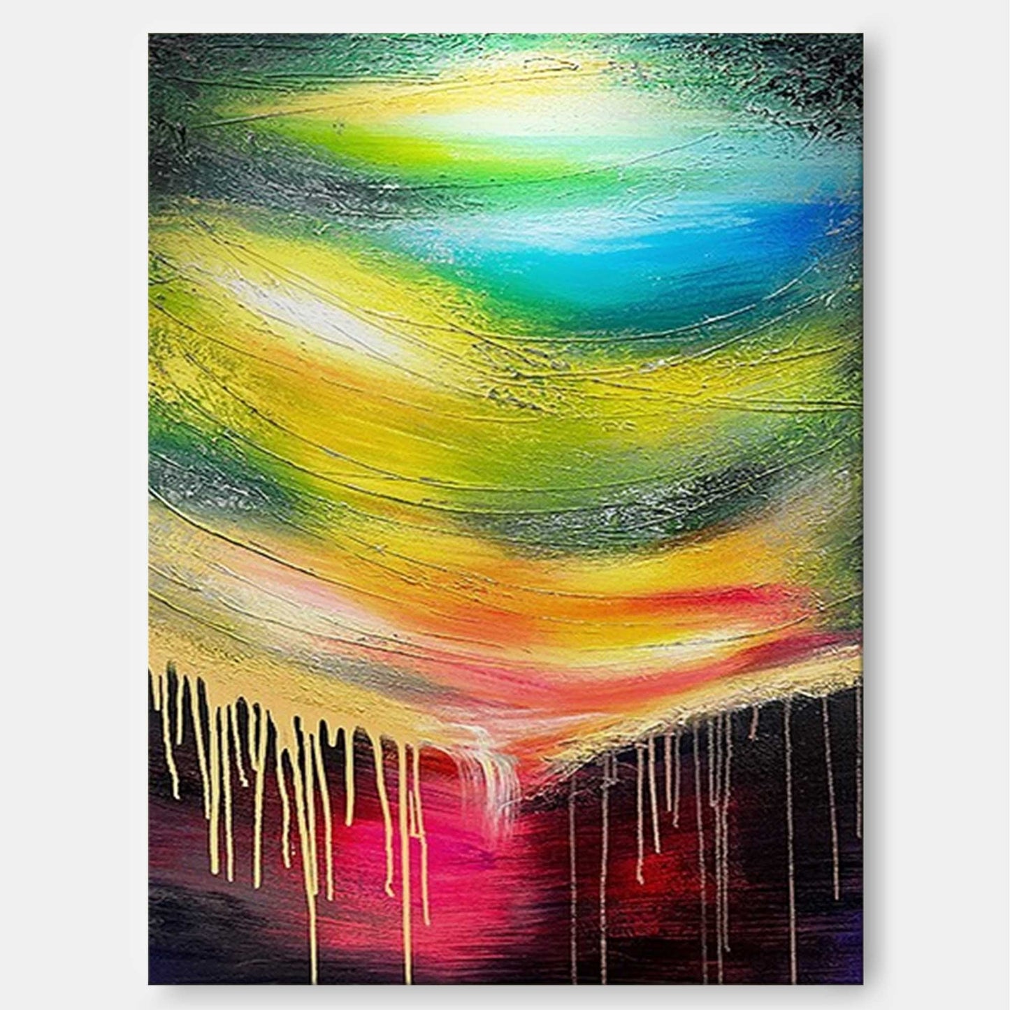 Cosmic Meltdown - Vibrant Abstract Art Painting with Gold Drips