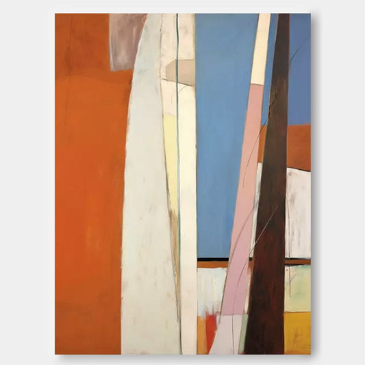 Vertical Ascent - Modern Blue and Brown Art with Geometric Forms