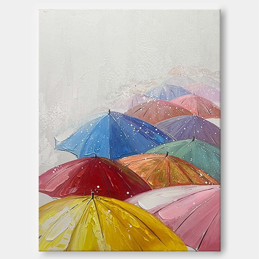 Rainy Day Joy - Colorful Wall Art Umbrella Canvas Painting